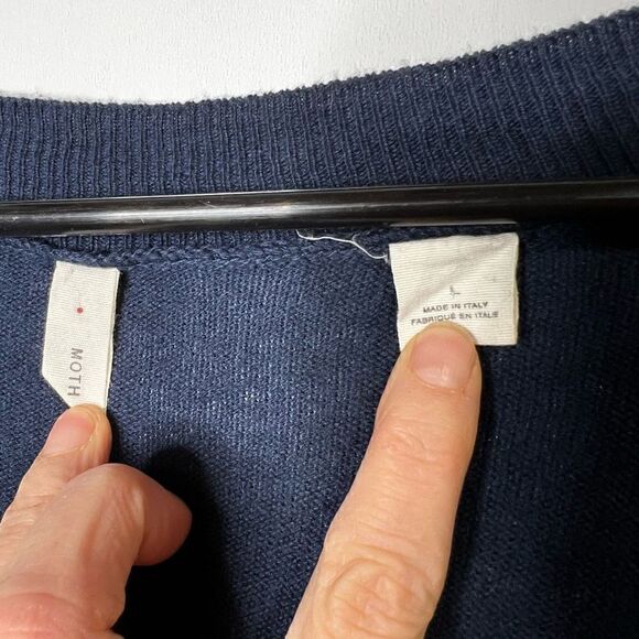 Moth Women's Navy Blue V Neck Ruffled Details Flare Hem Sweater Size Large - Picture 3 of 11